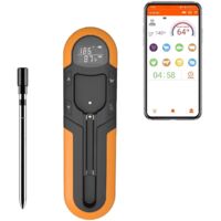 Termometro per Carne Bluetooth Wireless – Controllo tramite App, Portata 500 ft, Impermeabile IP66, per BBQ, Tacchino, Forno e Griglia Arancione