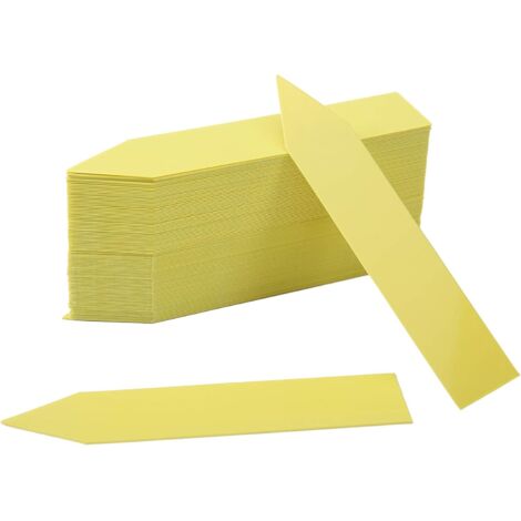 Pack de 100 Etiquetas para Plantas de Plástico - Marcadores de Jardín de 2 × 10 cm, Impermeables, para Macetas, Plántulas y Decoración de Jardín - Amarillo (1/5)