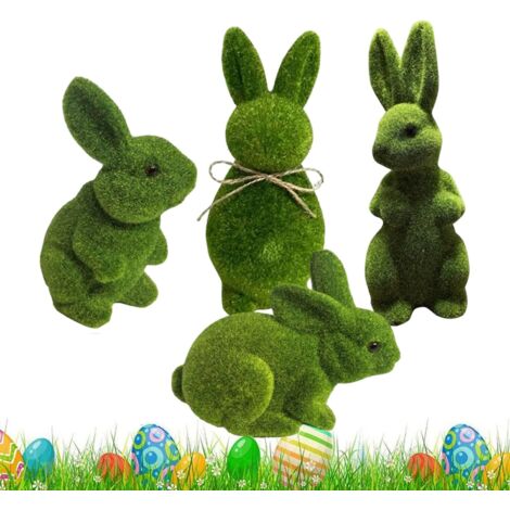 Decoración de Pascua: 4 Figuritas de Conejo Flock para Jardín y Terraza – Ideales para Decoración Exterior (1/5)
