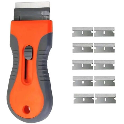 Kit rascadores multiuso – 10 hojas de metal – Para placas de cocina, vidrios, adhesivos, masilla y pegamento para pintura – Práctico y duradero, Naranja