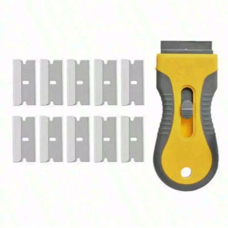 Kit rascadores multiuso – 10 hojas de metal – Para placas de cocina, vidrios, adhesivos, masilla y pegamento para pintura – Práctico y duradero, Amarillo