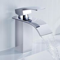 Grifo de Lavabo en Cascada - Grifo de Baño de Acero Inoxidable Cromado, Agua Caliente y Fría, Altura de Caño 11,5 cm Plata