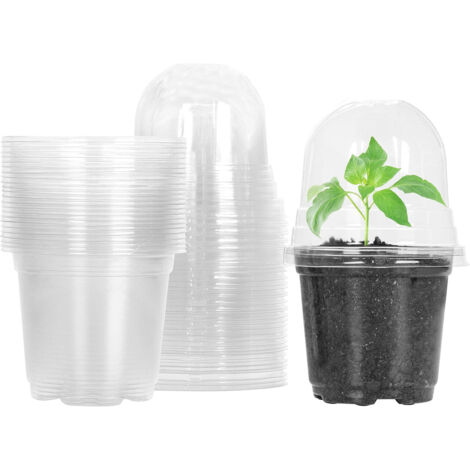 Vasi per piante, 10 pezzi, vasi trasparenti con coperchi, diametro 9 cm, vasi in plastica per succulente e piantine