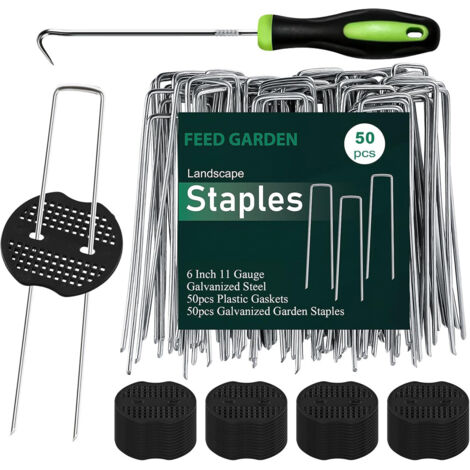 Set da 50 picchetti a U per giardino – Metallo zincato 15 x 4 cm – Per fissaggio teli pacciamatura e tappeti da giardino – Resistente alla ruggine φ3 mm (1/5)