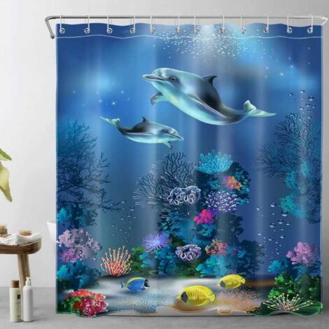 Tenda da doccia / tenda impermeabile 180x180 cm – idrorepellente, resistente alla muffa, motivo tartarughe e delfini – montaggio semplice (1/5)