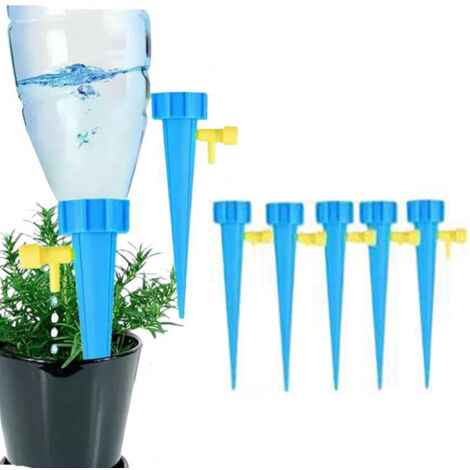 6 irrigatori automatici per piante – punte a goccia con valvola di regolazione per piante da giardino, fiori e piante da interno – Blu (1/5)