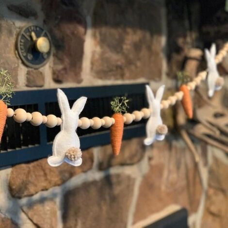 Ghirlanda Pasqua 130cm – Conigli in Feltro & Perline in Legno Decorazione Primavera Casa (1/5)