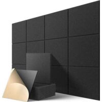 Set da 12 pannelli acustici autoadesivi 30 x 30 cm – fibre di poliestere ad alta densità – insonorizzazione per studio e ufficio – Nero