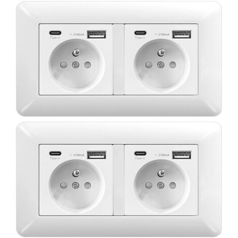 Pack 2 Enchufe Doble con USB Tipo C 16A – Toma Hogar