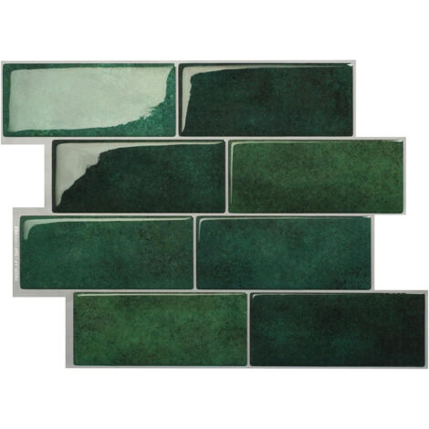 Set de 10 pegatinas para azulejos en acabado piedra, autoadhesivas, para salón, lavadero, alrededor de la chimenea, en autocaravanas, de 29,3 x 21,3 cm, panel de pared 3D, verde oscuro