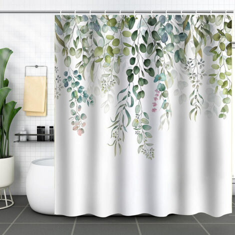 Cortina de ducha hojas verdes, cortina de ducha de eucalipto, para baño, resistente al moho, impermeable, tela de poliéster, lavable, opaca, con ganchos, para bañera, 180 x 180 cm (1/5)