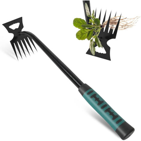 Extractor de malas hierbas de jardín con 6 dientes, herramienta manual de eliminación de maleza, removedor de maleza de acero inoxidable, de mano, resistente a la corrosión, para exteriores, decoració