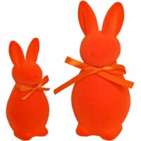 Pascua Conejos Terciopelo Set 2 – 20 & 14cm Mesa & Decoración Primavera Naranja