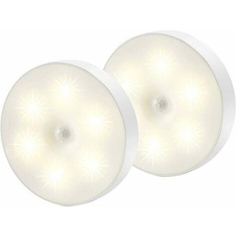 Veilleuse Led, Magnétique lampe detecteur de mouvement interieur avec tampons adhésifs gratuits, Coller n'importe où, Capteur sans fil USB rechargeable Blanc chaud Paquet de 2 (1/5)