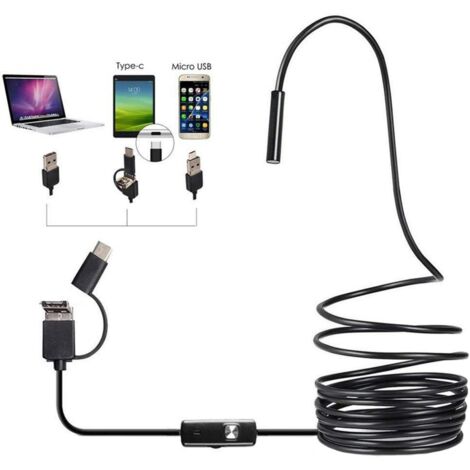 AIPERQ Caméra d'inspection endoscope 3 en 1, endoscope industriel HD, objectif étanche de 5.5 mm, 6 lumières LED, interface USB 3 en 1 pour téléphones Android et ordinateurs (taille : 5 m)