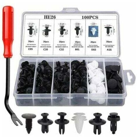 100 Pièces Clips Voiture Universel, 6 Taille Clips de Fixation Voiture Outils, Rivet Plastique, Agrafes Carrosserie pour Pare-Chocs Porte de Voiture Fender Push Kit de Remplacement