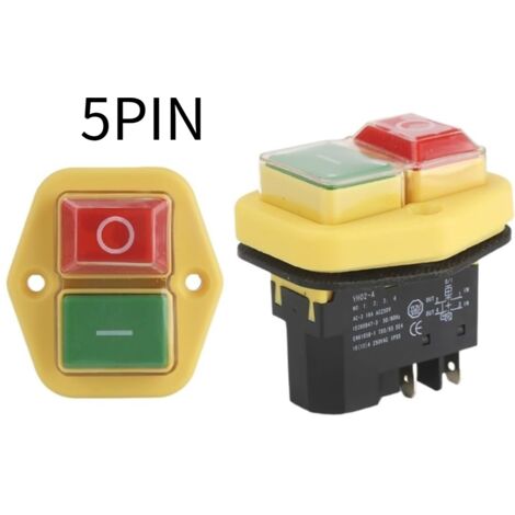 Interrupteur électromagnétique YH02-A, 110V, 8a, 220V, 15a, 4 Broches, 5 Broches, équipement de Machine-Outil, Panneau étanche, Bouton de démarrage (Color : 5PIN, Size : 220V) (1/5)