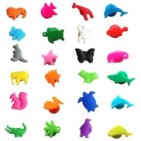 CREA Lot de 24 marqueurs pour verres à vin en silicone avec animaux terrestres marins et breloques pour verres à boisson, étiquettes d'identification, étiquettes de tasse, signes pour accessoires de b