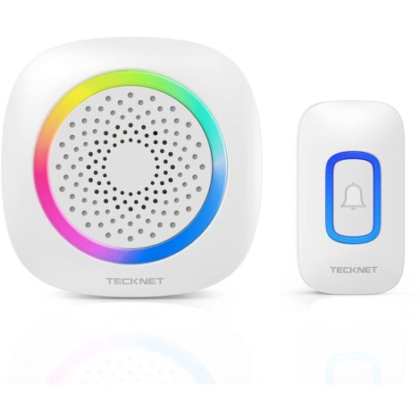 Sonnette sans fil à piles avec lumières RVB, 60 mélodies, étanchéité IP66, convient pour une utilisation en extérieur, kit de sonnette domestique, portée sans fil de 400 m (blanc) (1/5)