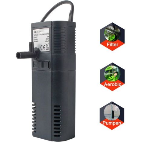 FOREHILL Filtre d'aquarium filtre interne pompe de filtre interne avec tige de pulvérisation pour aquarium 300L (300L / H 2W)