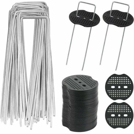 40pcs Piquets de Jardin en U avec 40 Rondelles Piquet Fixation Toile Paillage Piquets en Métal pour Jardinage Fixer Bâche Anti-Mauvaises Herbes (15x4cm / φ3mm) (1/5)