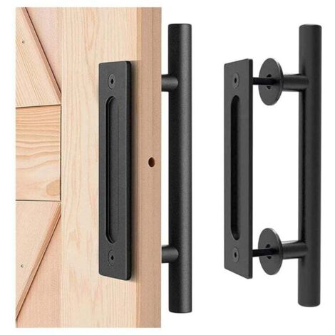 Forehill – Poignée de porte coulissante 30 cm – Acier au carbone noir anticorrosion – Pour panneaux de 35 à 45 mm – Style vintage (1/5)