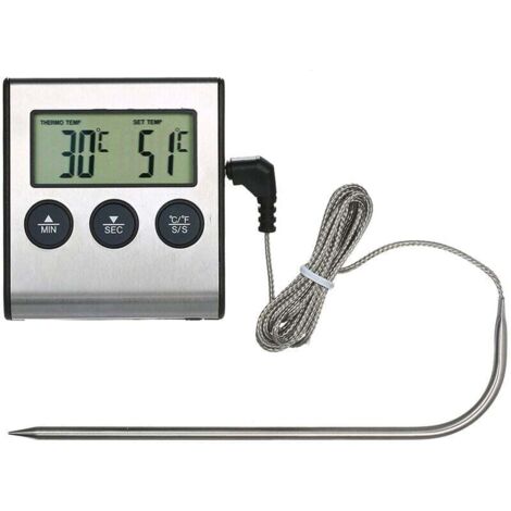 FOREHILL 0250°C Thermomètre De Cuisson Des Aliments Avec Fonction De Minuterie D'Alarme, Jauge De Température Des Aliments Pour Cuisine BBQ (1/4)