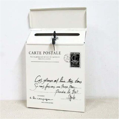 Boîte aux lettres verrouillable en fer Boîte aux lettres murale Vintage Letter Post Mailbox BLANC (1/5)