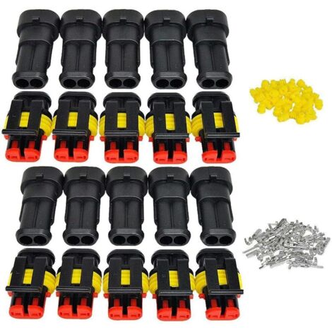 Imperméable à l'eau Connecteur 12V, Connecteur étanche électrique Prise Mâle et Femelle 1,5 mm Terminaux,Fil électrique Connecteur(2 Pin 10 Pack)