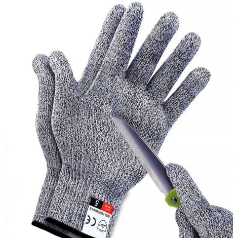 Jusch – Gants de travail anti-coupures niveau 5 – Matériau nylon élastique – Pour cuisine, jardinage et menuiserie – Taille L