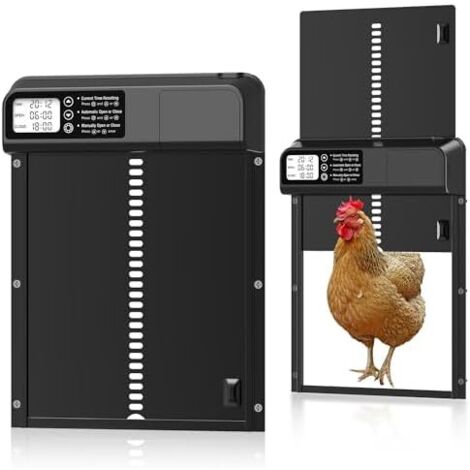 Porte automatique de poulailler avec minuterie Écran LCD Sécurité anti-pincement Aluminium résistant à la rouille Température -40 °F à 140 °F
