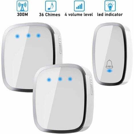 Betterlife Sonnette Sans Fil Etanche, Sonnette de Porte Extérieur à 300m de Portée, 2 Emetteur & 1 Récepteurs, Kit de Carillon Sans Fil avec LED Flash, 36 Mélodies, 4 Niveau Volume, pour Maison, Burea (1/6)