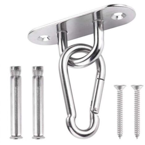Crochet de Plafond Avec de Mousqueton Inox, Fixation Hamac Inox Convient pour Plafond Béton/ Bois, Crochet Articulé Parfait pour Hamac Chaise (1/3)