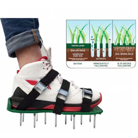 Jardin Pelouse AéRateur Chaussures Sandale AéRation de Spike Paire de Grass Vert Outil à Pointes Lache Chaussures de Sol Noir 30 X 13CM