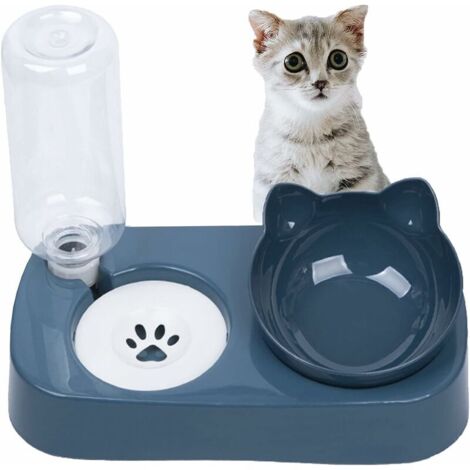 Gams surélevées 2 en 1 pour chat, gam automatique pour chat, double gam pour chats et petits chiens, bouteille d'eau de 500 ml pouvant ajouter automatiquement de l'eau