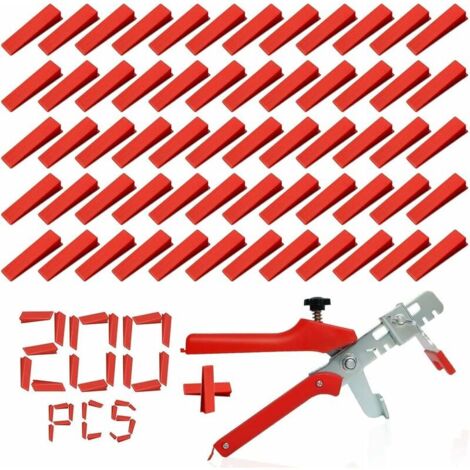 Kit de Système de Nivellement Leveller de Carrelage pour Outils de Construction de Murs en Céramique (200 Cales + 1 Pince)