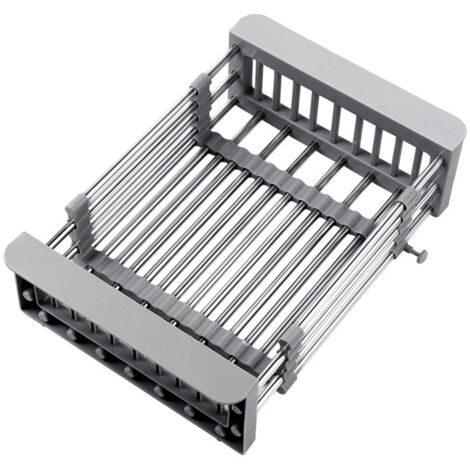 Égouttoir à vaisselle extensible, panier d'évacuation télescopique en acier inoxydable, égouttoir à vaisselle extensible et support à bols à fruits au-dessus de l'évier (gris (1/5)