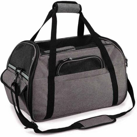 Sac Transport pour Chat/Petit Chien/Lapin, Panier Transport Cabine pour Petit Animal, Sac Porté Main/Bandoulière pour Voyage en Train/Voiture/Avion Homologué(Gris)