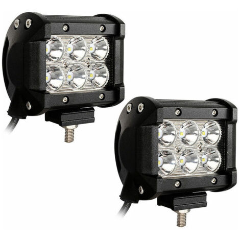 Hengda Phare de Travail 2x 18W Phares LED Carrés 12V 24V Feux de Conduite Étanche IP67 Phares de Travail Tout-Terrain pour Moto Voiture ATV SUV - Noir (1/4)