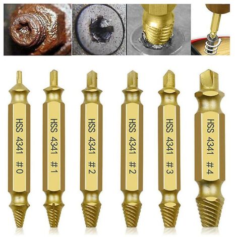 Mandrin de perceuse 6pcs Kit d'extracteur de vis cassé Kit d'extracteur de vis endommagé Extracteurs de tête de vis Extracteur de vis endommagé et extracteur de boulon pour retirer la vis cassée