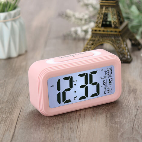 Rose - une nouv génération de réveil intelligent multifonctions à affichage numérique lumineux horloge intelligente température calendrier perpétuel étudiant réveil bleu