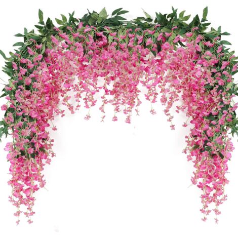 Sunxury – Lot de 2 guirlandes de glycines artificielles 2m – Décoration florale colorée pour mariage, intérieur, extérieur – 10 têtes par guirlande