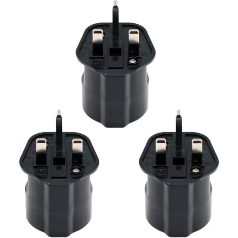 EU vers UK/HK/Singapour/UAE/KSA Adaptateur avec Fusible 13A et Obturateur de Sécurité, 2 Broches DE/FR/IT/ES Connecteur Européen Converti à UK 3 Broches (3 Pièce, Noir) (1/5)