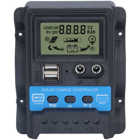 Contrôleur de charge solaire avec écran LCD, double sortie USB 5 V, régulateur de charge PWM 20 A 260 W (12 V) 520 W (24 V) (1/5)
