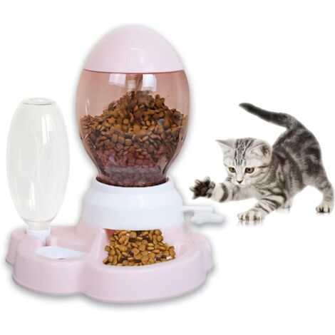 Gamelle pour Chat Automatique,Distributeur Croquettes Chat Automatique,Gamelle Automatique Chat,Gamelle Chien Surelevee Petit Chien,Gamelle Animaux avec Stockage d'eau Automatique(Rose)
