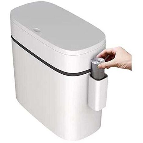 Sunxury – Poubelle rectangulaire 12 litres – Couvercle à pression – Design mince pour espaces restreints – Matériau PP – Salle de bain, bureau, cuisine