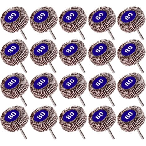 Lot de 20 roues à lamelles grain 80 Papier abrasif pour ponçage et polissage Diamètre 32mm, épaisseur 11mm, toile émeri (1/5)