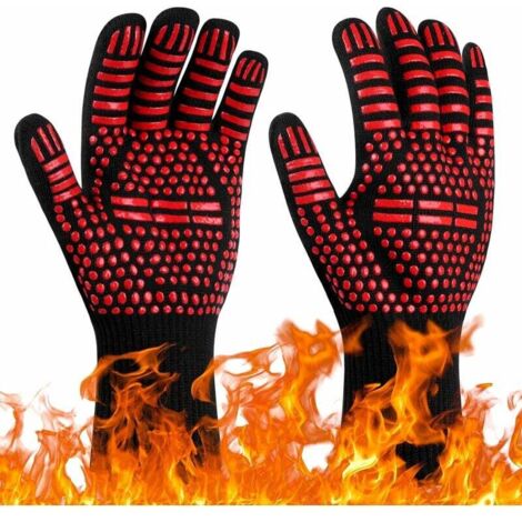 1 Paire Gants de Barbecue, Gants de Four Anti-Chaleur Jusqu'à 800°C, Gants Cuisine Résistant à la Chaleur et Antidérapants, Gant Cuisson Chaleur pour BBQ/Four/Gril/Cheminée/Soudage/Cuisson au Four,Rou
