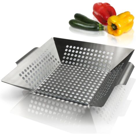 Panier à Légumes pour Barbecue en Acier - Panier de Cuisson Anti Adhésif avec 2 Pinceaux à Huiler Corbeille de Cuisson BBQ pour Légumes, Poisson et Viande - Convient à tous types de Barbecue