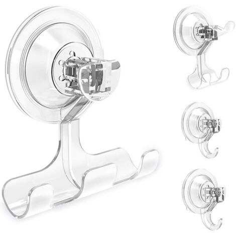Crochets à ventouse, crochet de douche étanche réutilisable, 4 crochets à ventouse sous vide – Support pour rasoir – Crochet pour couronne – Multi-usage pour salle de bain, cuisine, bureau, rangement (1/5)